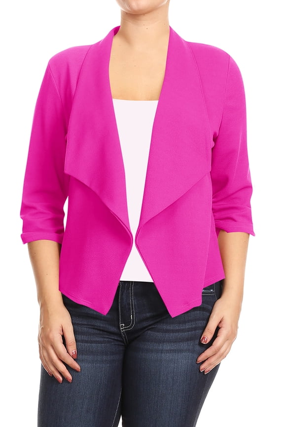 Women's Plus Size Lightweight Draped Neck Open Front Solid Blazer Jacket