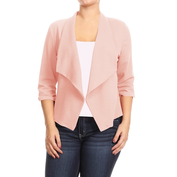 Women's Plus Size Lightweight Draped Neck Open Front Solid Blazer Jacket