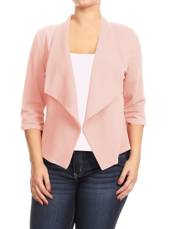 Women's Plus Size Lightweight Draped Neck Open Front Solid Blazer Jacket