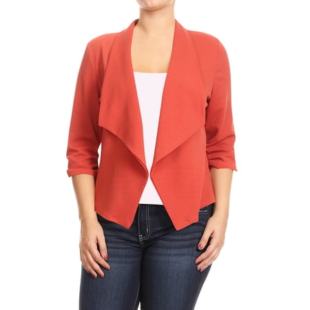 Women's Plus Size Lightweight Draped Neck Open Front Solid Blazer Jacket