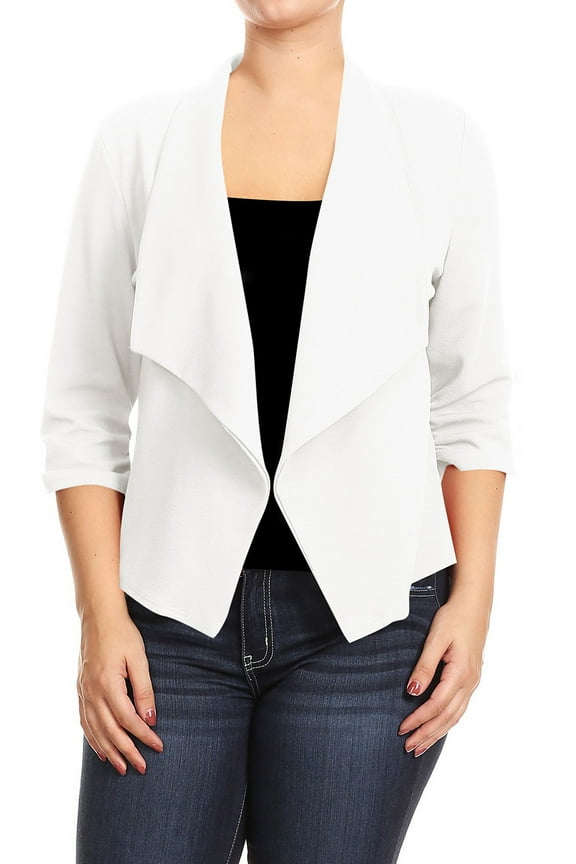 Women's Plus Size Lightweight Draped Neck Open Front Solid Blazer Jacket