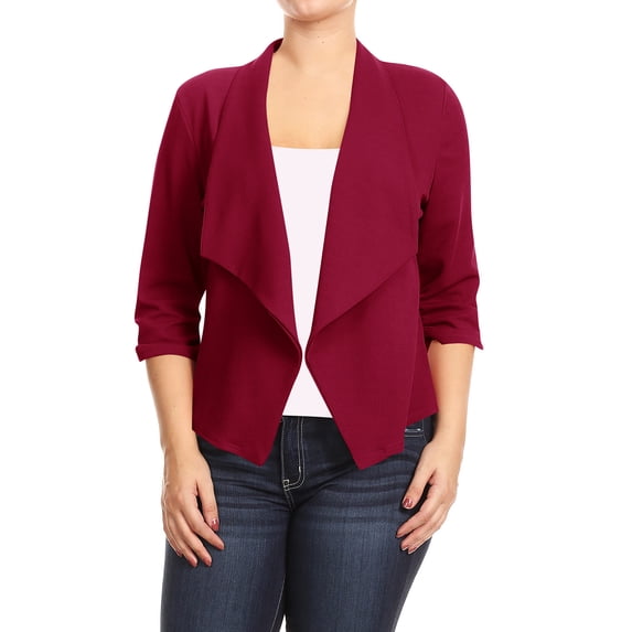 Women's Plus Size Lightweight Draped Neck Open Front Solid Blazer Jacket