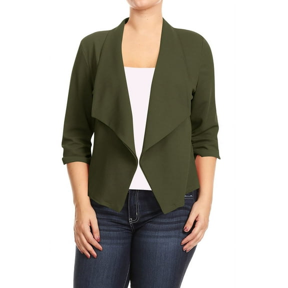 Women's Plus Size Lightweight Draped Neck Open Front Solid Blazer Jacket