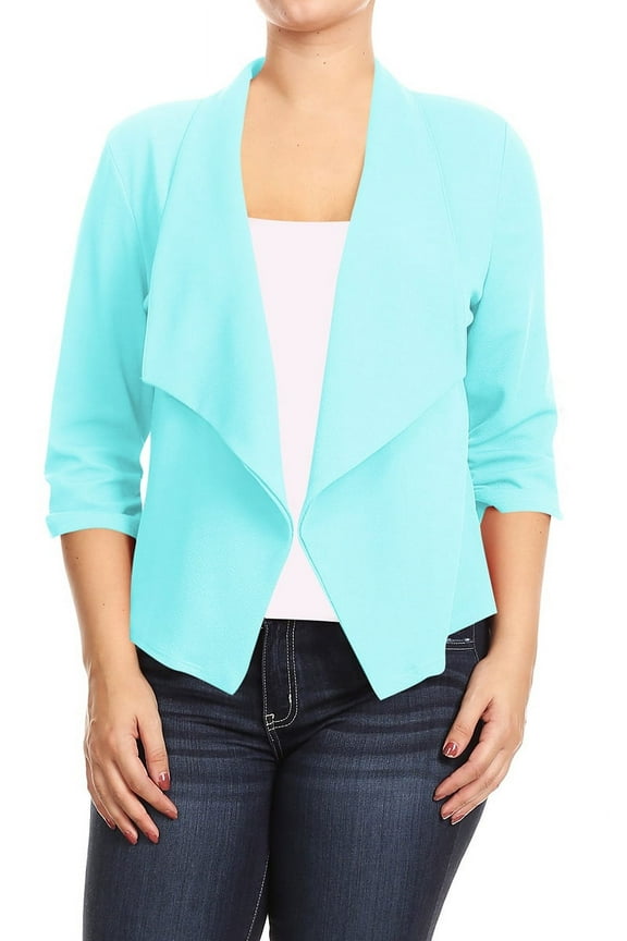 Women's Plus Size Lightweight Draped Neck Open Front Solid Blazer Jacket