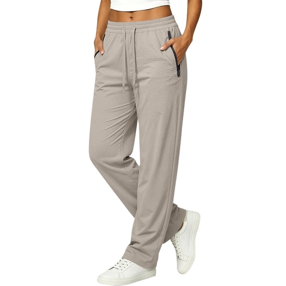Women's Plus Size Lightweight Hiking Joggers, Stretch Active Pants, Quick Dry Water-Resistant Athletic Pants for Women, Stretch Drawstring Active Joggers with Zipper Pockets Khaki