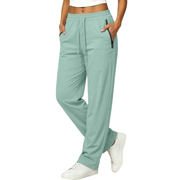 Women's Plus Size Lightweight Hiking Joggers, Stretch Active Pants, Quick Dry Water-Resistant Athletic Pants for Women, Stretch Drawstring Active Joggers with Zipper Pockets Light Green