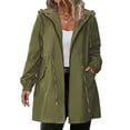 thumbnail image 1 of Women's Plus Size Lightweight Hooded Waterproof Windproof Solid Trench Coat Rain Jacket, Army Green, Size L, 1 of 4