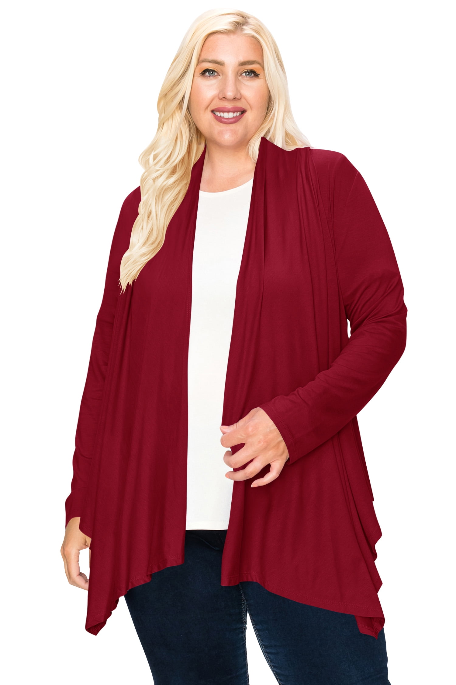Women's Plus Size Lightweight Long Sleeve Solid Open Cardigan - Walmart.com