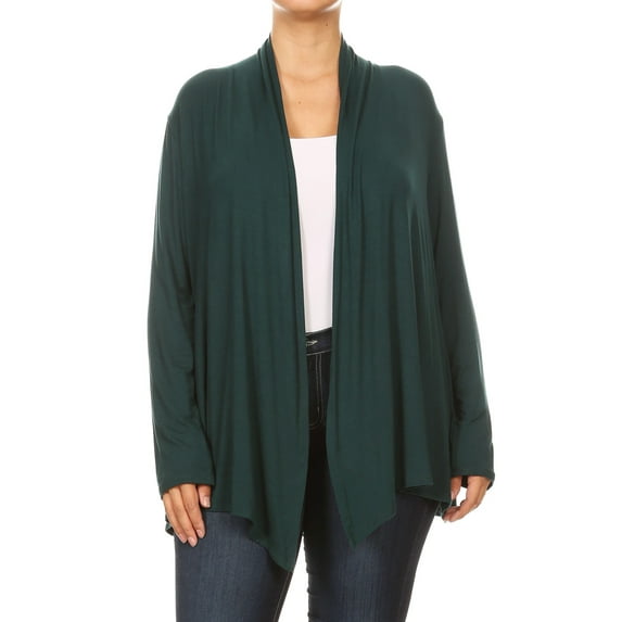 Women's Plus Size Lightweight Soft Long Sleeves Relaxed Fit Open Front Solid Cardigan