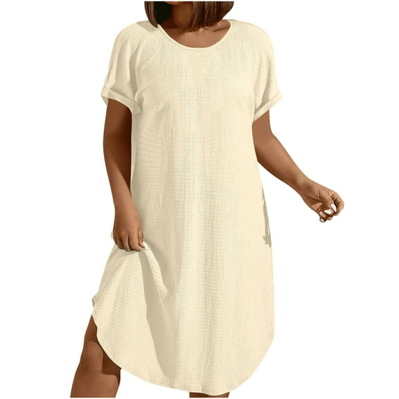 Women's Plus Size Lightweight T-Shirt Dress Casual Short Sleeve Square Neck Cover Ups Dresses Solid Color Loose Tshirt Dress