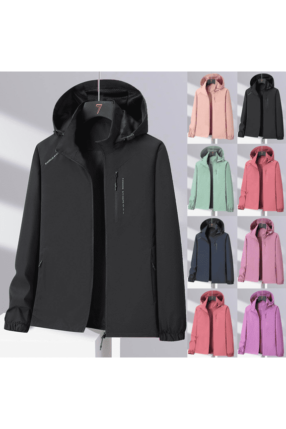 Women's Plus Size Lightweight Waterproof Windbreaker Jacket with Detachable Hood with Zippered Pockets for Hiking Travel