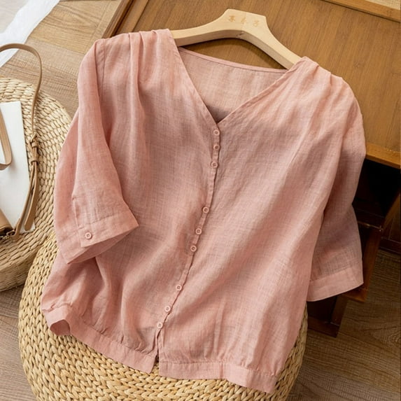Women's Plus Size Linen Casual Loose Tunic Top Breathable & Comfortable Boho Blouse Tech Shirt Short Sleeve T Shirt for Women Women Long Sleeved T Shirts Short Sleeve T Shirt Spandex Women Long Sleeve