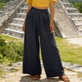thumbnail image 1 of Women's Plus Size Linen Cotton Wide Leg Pants, High Waisted Pleated Draped Trousers, Breathable Loose Fit Casual Palazzo Pants for Resort and Vacation Black XXXL, 1 of 6
