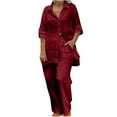 thumbnail image 1 of Women's Plus Size Linen Sets 2 Piece Lounge Set Casual Button down Lapel Shirt and Pant 2pc Outfits, 1 of 5