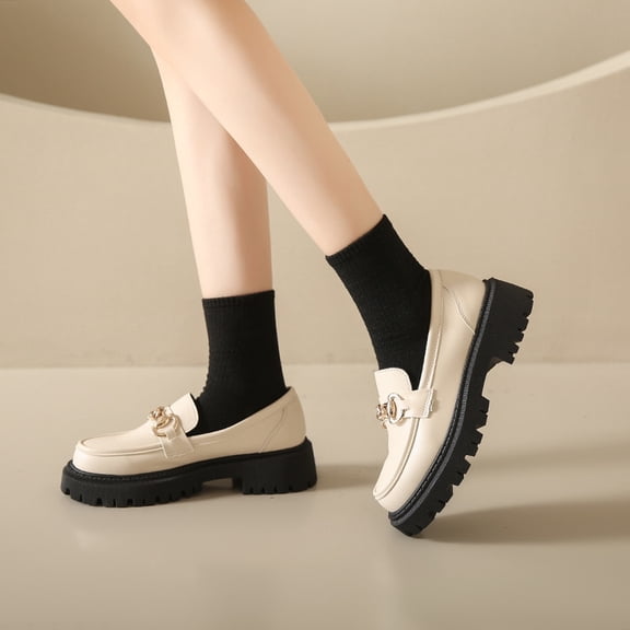 Women's Plus Size Loafers - British & Japanese JK Thick Sole - Leather Shoes Beige