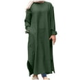 thumbnail image 1 of Women's Plus Size Long Dress Round Neck Loose Casual Cotton Maxi Dress Long Sleeve Solid Comfortable Home Dress with Pockets, 1 of 7