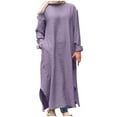 thumbnail image 1 of Women's Plus Size Long Dress Round Neck Loose Casual Cotton Maxi Dress Long Sleeve Solid Comfortable Home Dress with Pockets, 1 of 7