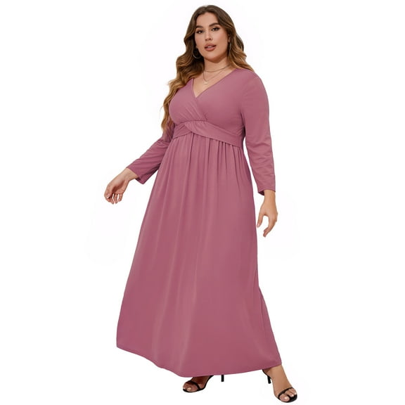 Women's Plus Size Long Dress Short Sleeve V Neck Empire Waist Beach Party Dresses