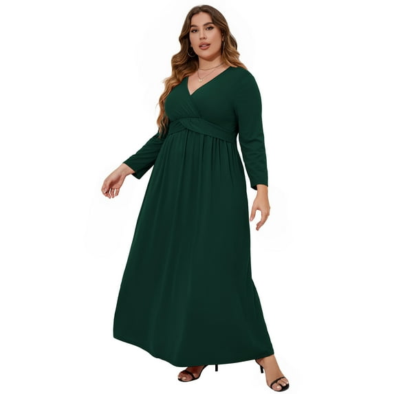 Women's Plus Size Long Dress Short Sleeve V Neck Empire Waist Beach Party Dresses