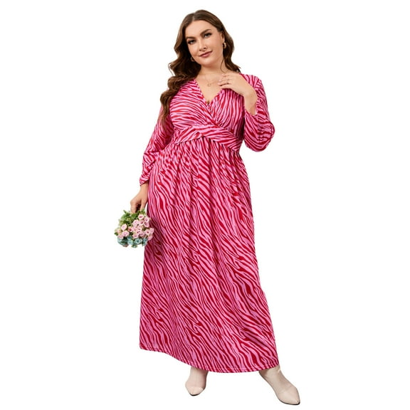 Women's Plus Size Long Dress Short Sleeve V Neck Empire Waist Beach Party Dresses