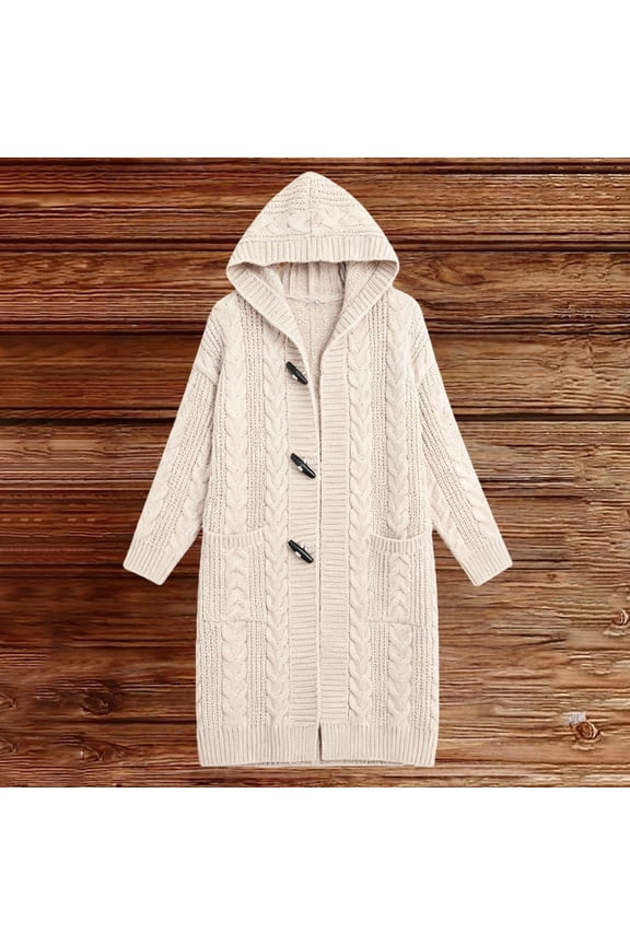 Women's Plus Size Long Hooded Cardigan, Cable Knit Open Front Sweater, Winter Warm Knit Jacket, Mid-Length Outerwear, Casual Loose Fit Coat White XXXL