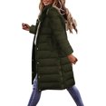 thumbnail image 1 of Women's Plus Size Long Hooded Puffer Coat, Solid Color Quilted Jacket, Mid-Calf Winter Coat, Warm Faux Fur Lined Coat, Loose Fit Outerwear Green L, 1 of 5
