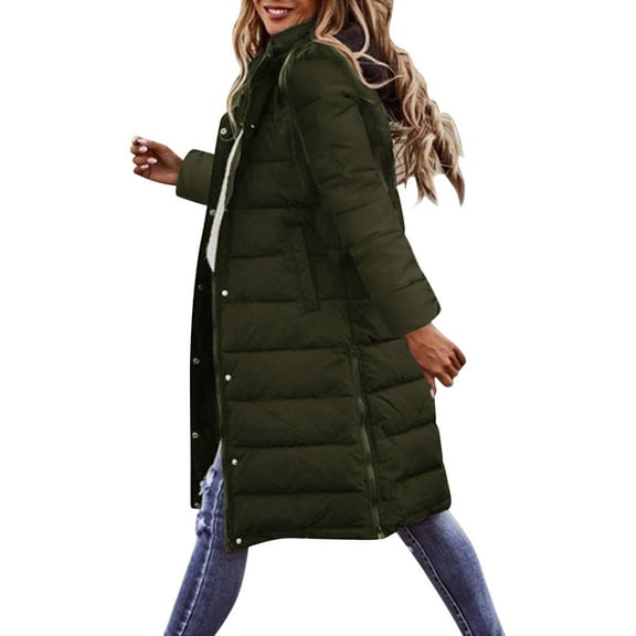 Women's Plus Size Long Hooded Puffer Coat, Solid Color Quilted Jacket, Mid-Calf Winter Coat, Warm Faux Fur Lined Coat, Loose Fit Outerwear Green L