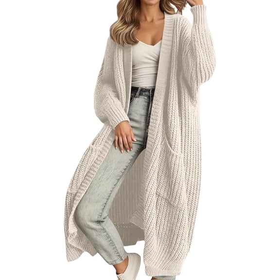 Women's Plus Size Long Knit Cardigan - Winter Warm Soft Lounge Coat & Chunky Sweater for Cozy Home, Travel and Casual Outerwear