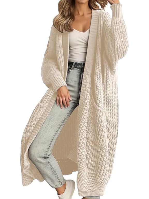 Women's Plus Size Long Knit Cardigan - Winter Warm Soft Lounge Coat & Chunky Sweater for Cozy Home, Travel and Casual Outerwear