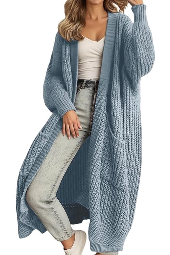 Women's Plus Size Long Knit Cardigan - Winter Warm Soft Lounge Coat & Chunky Sweater for Cozy Home, Travel and Casual Outerwear