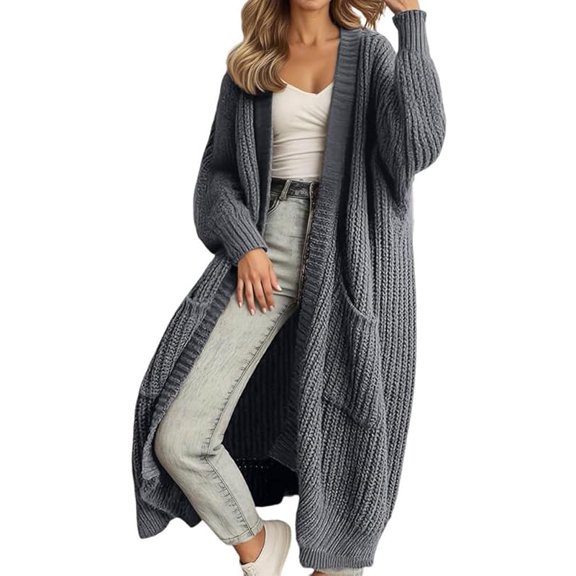 Women's Plus Size Long Knit Cardigan - Winter Warm Soft Lounge Coat & Chunky Sweater for Cozy Home, Travel and Casual Outerwear