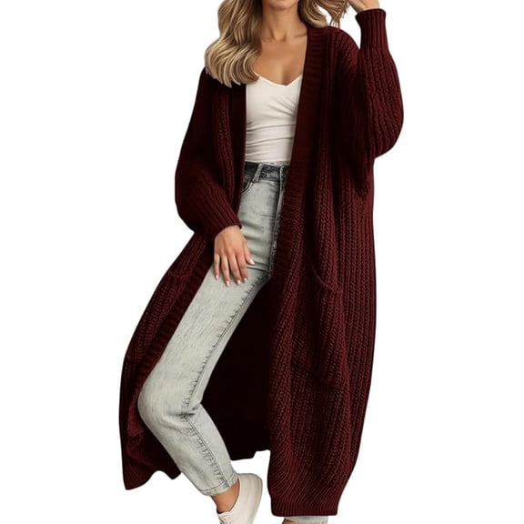 Women's Plus Size Long Knit Cardigan - Winter Warm Soft Lounge Coat & Chunky Sweater for Cozy Home, Travel and Casual Outerwear