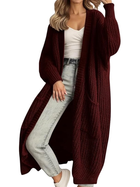 Women's Plus Size Long Knit Cardigan - Winter Warm Soft Lounge Coat & Chunky Sweater for Cozy Home, Travel and Casual Outerwear