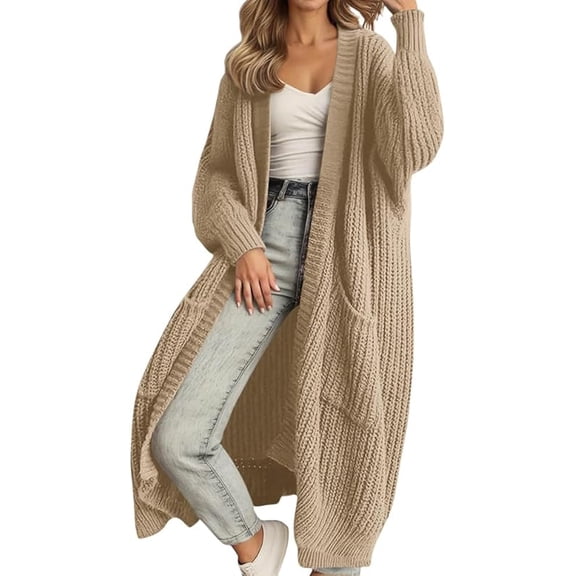 Women's Plus Size Long Knit Cardigan - Winter Warm Soft Lounge Coat & Chunky Sweater for Cozy Home, Travel and Casual Outerwear