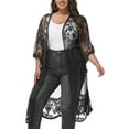 thumbnail image 1 of Women's Plus Size Long Lace Crochet Embroidered Kimono Cardigans with Half Sleeves, Black, 3X-Large/4X-Large, 1 of 7