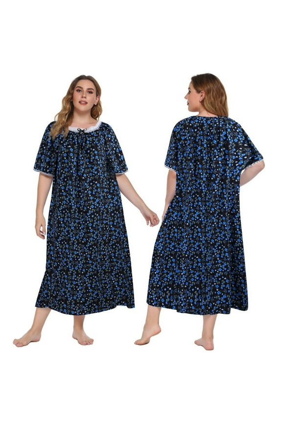 Women's Plus Size Long Nightgown Short Sleeve Lightweight Sleepwear Dress XL-5XL