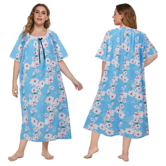 Women's Plus Size Long Nightgown Short Sleeve Lightweight Sleepwear Dress XL-5XL