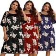 thumbnail image 1 of Women's Plus Size Long Nightgowns Floral Print Short Sleeve Long T-Shirt Lounger House Dress Casual Loose Nightshirts,  Navy blue XXL, 1 of 7