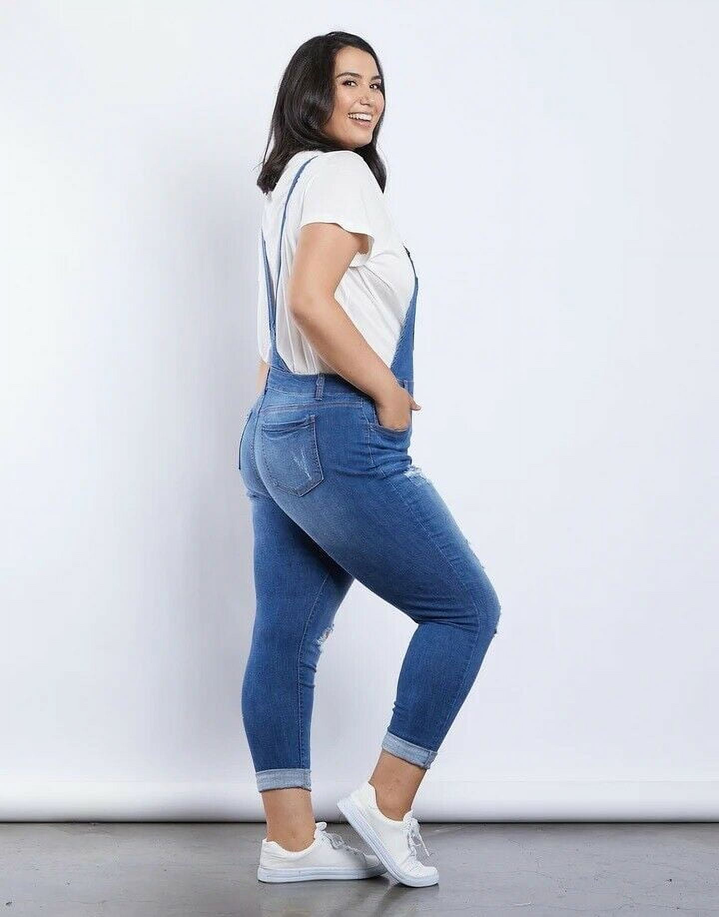 Women's Plus Size Long Overalls Jumpsuit Distressed Stretch Denim Jeans ...