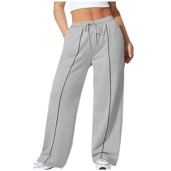 Women's Plus Size Long Pants Wide Leg Fleece Sweatpants Drawstring Bottoms with Pocket High Waist Trousers Casual Loose Jogger Staright Bottom Casual Outfit Lounging Cargo Lounge Pant