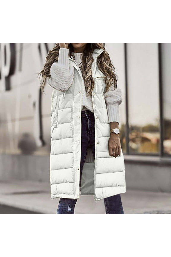Women's Plus Size Long Down Puffer Vests,Long Coats for Women 2024,Women's Long Down Vest Sleeveless Hooded Jacket Plus Size Winter Warm Slim Zipper Coats Outdoor Puffer Quilted Vest