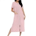 thumbnail image 1 of Women's Plus Size Long Robe Short Sleeve Zip-Front Bathrobes Sleepshirts Robes Full Length Housecoat with Pockets, 1 of 7