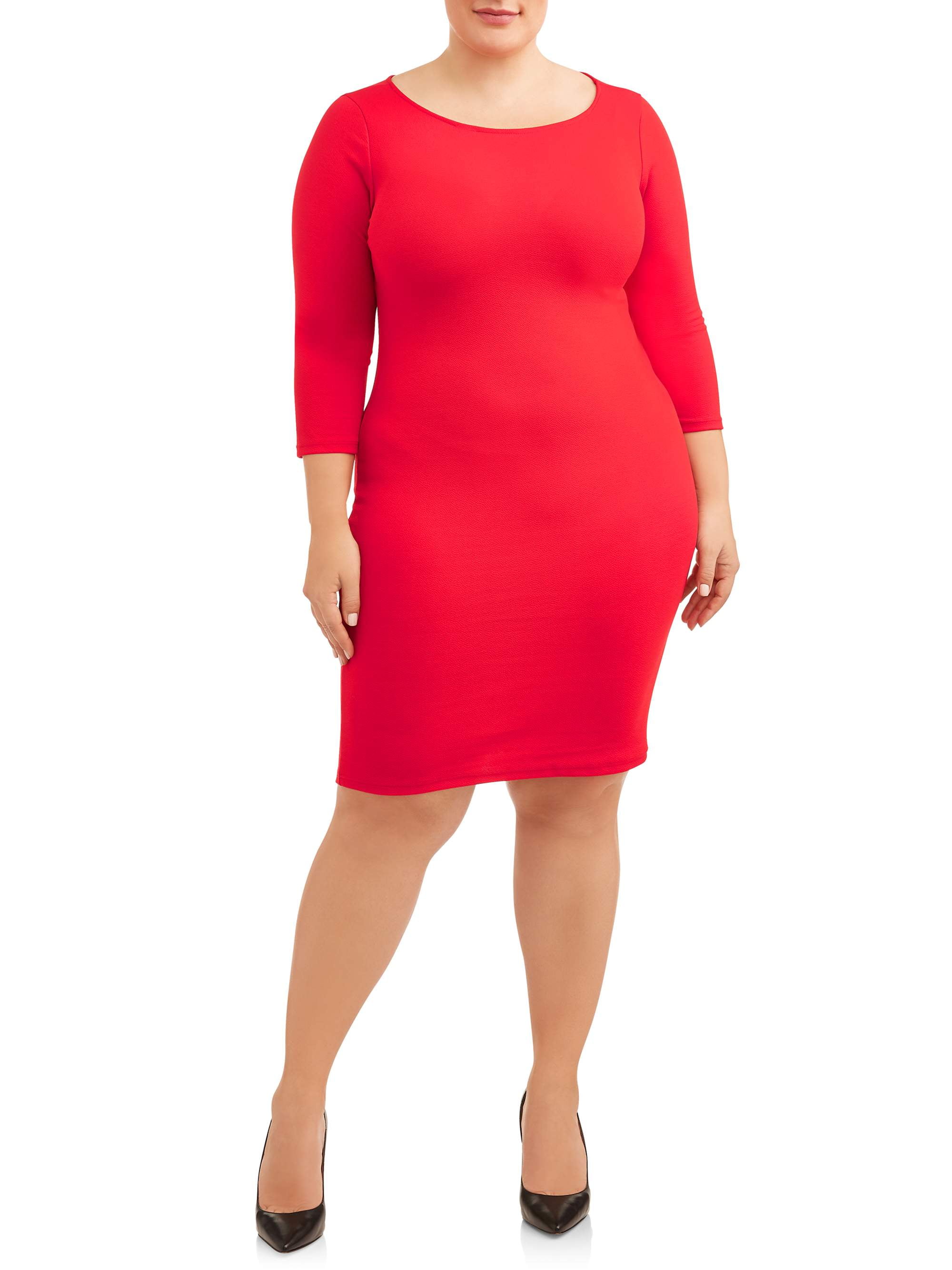 women's Plus Size Boat Neck Fitted Dress - Walmart.com