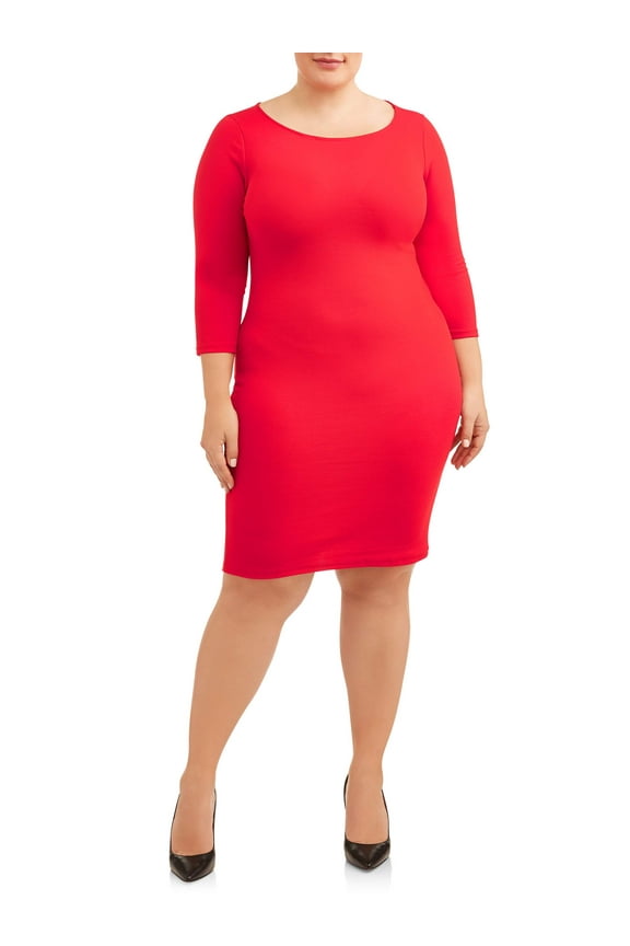 Women's Plus Size Long Sleeve Boat Neck Fitted Dress