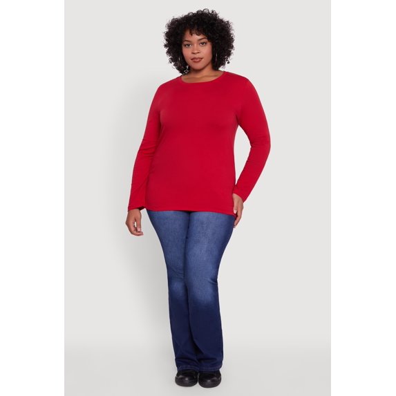Women's Plus Size Long Sleeve Crew Neck Tee