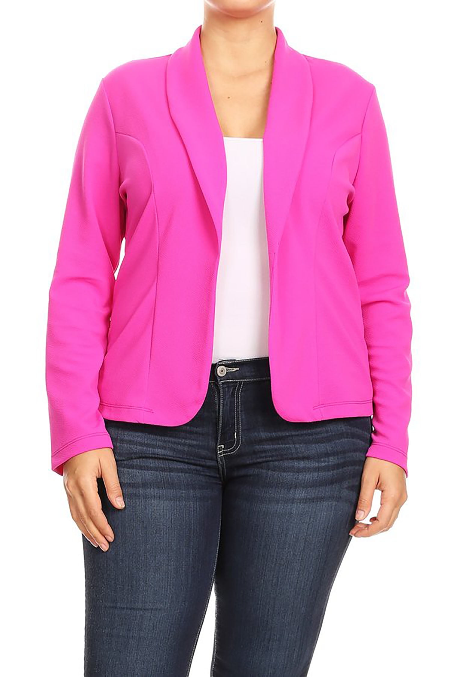 MOA COLLECTION Women's Plus Size Long Sleeve Open Front Blazer for Office and Casual Wear