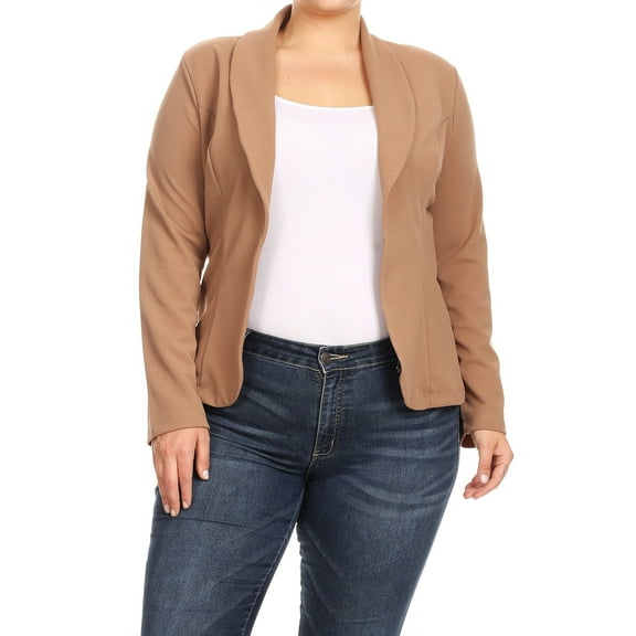 Women's Plus Size Long Sleeve Open Front Blazer for Office and Casual Wear