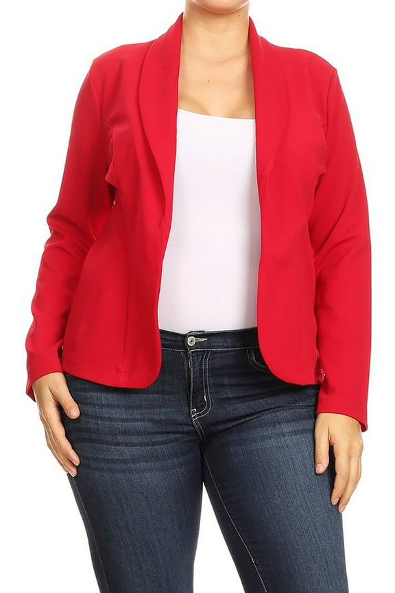 Women's Plus Size Long Sleeve Open Front Blazer for Office and Casual Wear