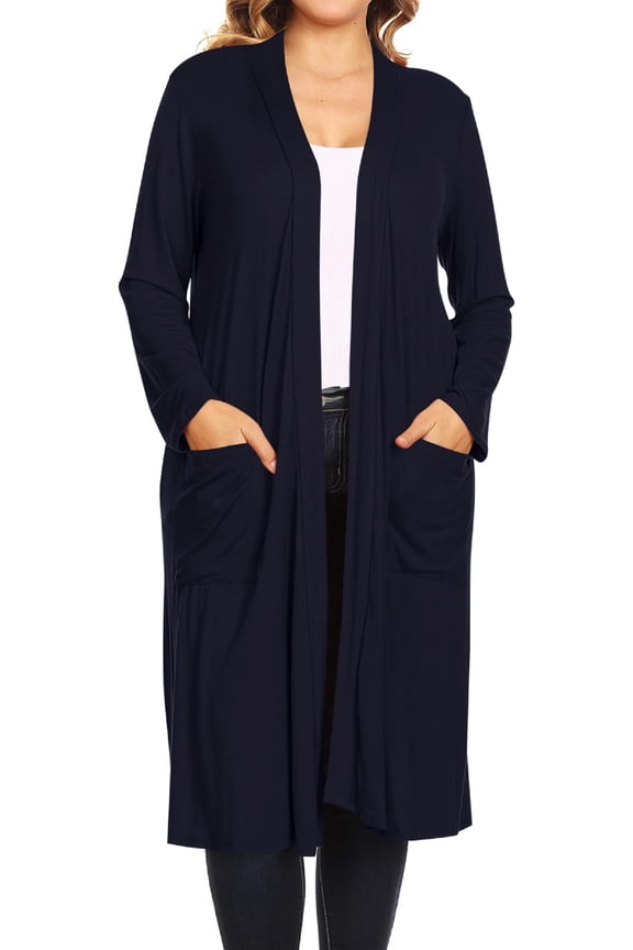 Women's Plus Size Long Sleeve Open Midi Cardigan, Female