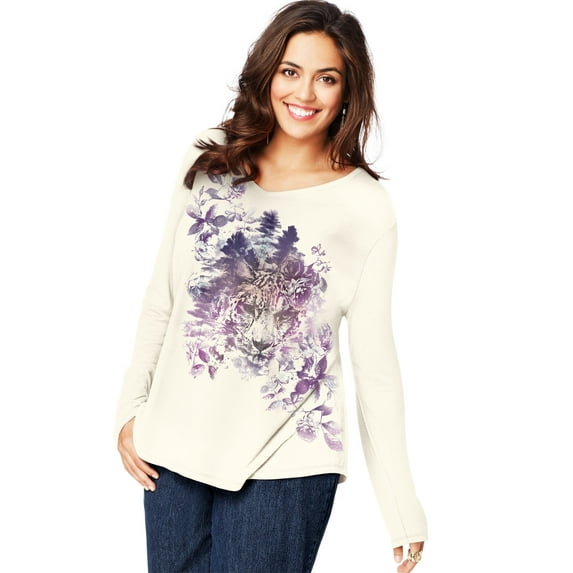 Women's Plus Size Long Sleeve Printed V neck T shirt